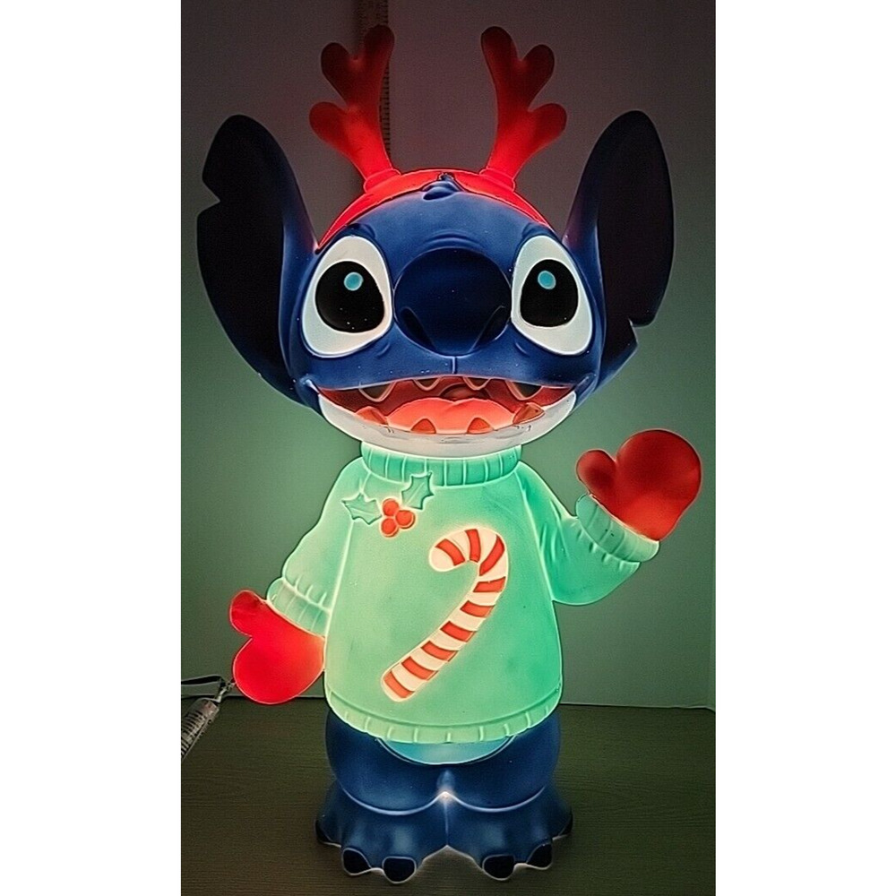 Gemmy Christmas Stitch Disney's Lilo & Stitch w Antlers & Sweater Blow Mold 27" - Picture 2 of 10